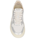Autry Medalist Low Sneaker in Leather & Leather Silver, view 4, click to view large image.