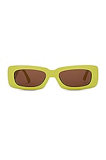 THE ATTICO Mini Marfa Rectangular Sunglasses in Yellow, view 1, click to view large image.