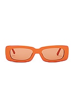 THE ATTICO Mini Marfa Rectangular Sunglasses in Orange, view 1, click to view large image.