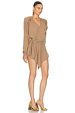 THE ATTICO Hurely Mini Dress in Camel, view 2, click to view large image.
