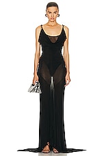 THE ATTICO Sheer Long Dress in Black, view 2, click to view large image.