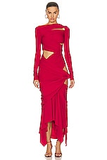 THE ATTICO Long Sleeve Midi Dress in Vibrant Red, view 1, click to view large image.