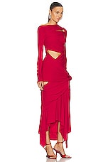 THE ATTICO Long Sleeve Midi Dress in Vibrant Red, view 2, click to view large image.