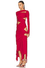 THE ATTICO Long Sleeve Midi Dress in Vibrant Red, view 3, click to view large image.