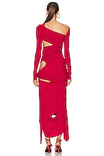 THE ATTICO Long Sleeve Midi Dress in Vibrant Red, view 4, click to view large image.