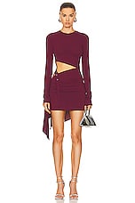 THE ATTICO Long Sleeve Mini Dress in Dark Grapes, view 1, click to view large image.