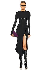 THE ATTICO Long Sleeve Midi Dress in Black, view 5, click to view large image.