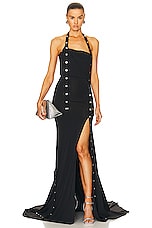 THE ATTICO Halter Neck Long Dress in Black, view 1, click to view large image.