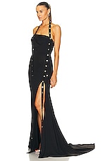 THE ATTICO Halter Neck Long Dress in Black, view 3, click to view large image.