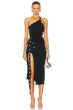 THE ATTICO One Shoulder Midi Dress in Black, view 1, click to view large image.