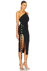 THE ATTICO One Shoulder Midi Dress in Black, view 2, click to view large image.