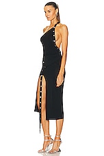 THE ATTICO One Shoulder Midi Dress in Black, view 3, click to view large image.