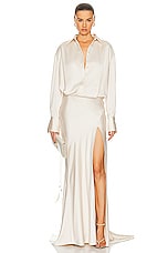 THE ATTICO Long Sleeve Long Dress in Milk, view 1, click to view large image.