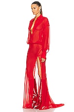 THE ATTICO Georgette Long Dress in Red, view 3, click to view large image.