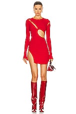 THE ATTICO Long Sleeve Mini Dress in Red, view 1, click to view large image.