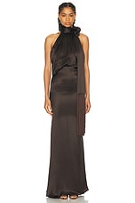 THE ATTICO Fringe Long Dress in Dark Brown, view 1, click to view large image.