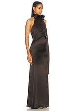 THE ATTICO Fringe Long Dress in Dark Brown, view 2, click to view large image.