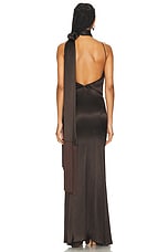 THE ATTICO Fringe Long Dress in Dark Brown, view 3, click to view large image.