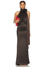 THE ATTICO Fringe Long Dress in Dark Brown, view 4, click to view large image.