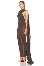 THE ATTICO Draped Midi Dress in Dark Brown, view 3, click to view large image.