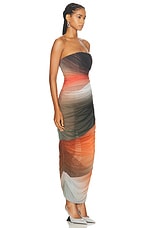 THE ATTICO Strapless Midi Dress in Orange, Brown, & White Gradient, view 2, click to view large image.