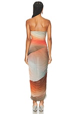 THE ATTICO Strapless Midi Dress in Orange, Brown, & White Gradient, view 3, click to view large image.