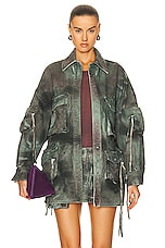 THE ATTICO Fern Short Coat in Stained Green Camouflage, view 1, click to view large image.