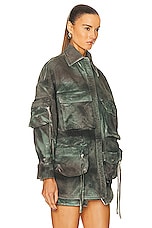 THE ATTICO Fern Short Coat in Stained Green Camouflage, view 2, click to view large image.