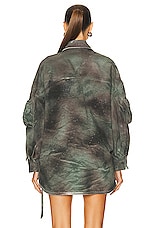 THE ATTICO Fern Short Coat in Stained Green Camouflage, view 3, click to view large image.