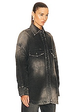 THE ATTICO Denim Short Coat in Dark Grey & Sand, view 2, click to view large image.