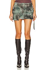 THE ATTICO Fay Mini Skirt in Stained Green Camouflage, view 1, click to view large image.