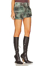THE ATTICO Fay Mini Skirt in Stained Green Camouflage, view 2, click to view large image.