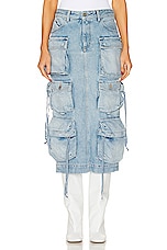 THE ATTICO Denim Midi Skirt in Sky Blue, view 1, click to view large image.