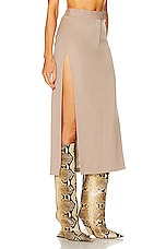 THE ATTICO Straight Midi Skirt in Beige, view 2, click to view large image.