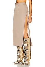 THE ATTICO Straight Midi Skirt in Beige, view 3, click to view large image.