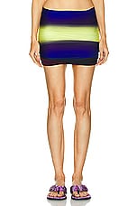 THE ATTICO Shaded Printed Mini Skirt in Blue, Black, & Light Yellow, view 1, click to view large image.