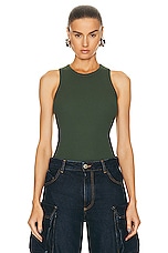 THE ATTICO Ribbed Tank in Ivy Green, view 1, click to view large image.