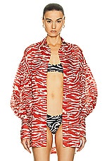 THE ATTICO Zebra Printed Shirt in Red & Milk, view 1, click to view large image.
