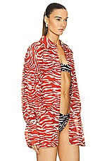 THE ATTICO Zebra Printed Shirt in Red & Milk, view 2, click to view large image.