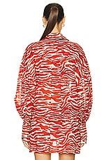 THE ATTICO Zebra Printed Shirt in Red & Milk, view 3, click to view large image.