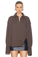 THE ATTICO Oversized Shirt in Dark Brown, view 1, click to view large image.