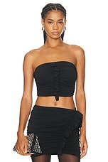 THE ATTICO Ruched Strapless Top in Black, view 1, click to view large image.