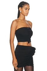 THE ATTICO Ruched Strapless Top in Black, view 2, click to view large image.