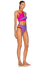 THE ATTICO Color Block Cutout Bikini Set in Lavender, Fuchsia, & Red, view 2, click to view large image.