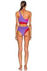 THE ATTICO Color Block Cutout Bikini Set in Lavender, Fuchsia, & Red, view 3, click to view large image.