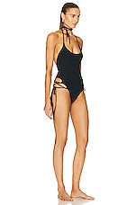 THE ATTICO Tie One Piece Swimsuit in Black, view 2, click to view large image.