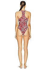 THE ATTICO Zebra Printed One Piece Swimsuit in Red & Milk, view 3, click to view large image.