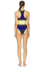 THE ATTICO Shaded Printed One Piece Swimsuit in Blue, Black, & Light Yellow, view 4, click to view large image.