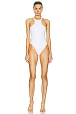 THE ATTICO Wet Effect One Piece Swimsuit in White, view 1, click to view large image.