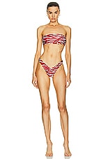 THE ATTICO Zebra Printed Bikini Set in Red & Milk, view 1, click to view large image.